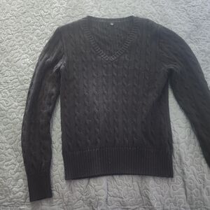 Classic Black V-Neck Cable Knit Sweater